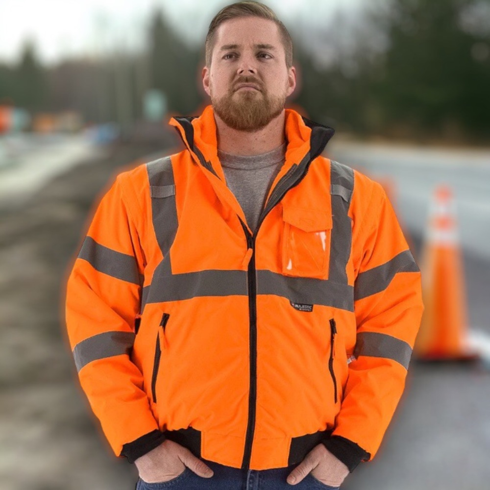8 in 1 Safety Jacket Hi Vis Orange Waterproof Transformer Bomber Jacket Size XL